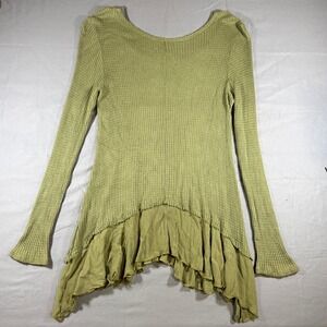 Lord and Taylor Womens Olive Green Ribbed Layered Asymmetrical Hem Long Sleeve M
